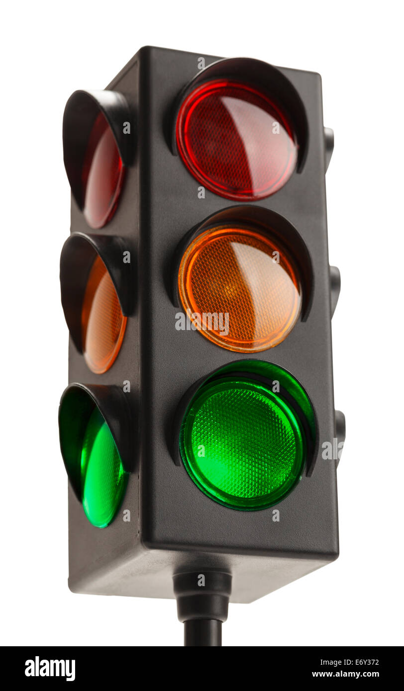 Luz de parada, con señal Ir verde aislado sobre fondo blanco. Foto de stock