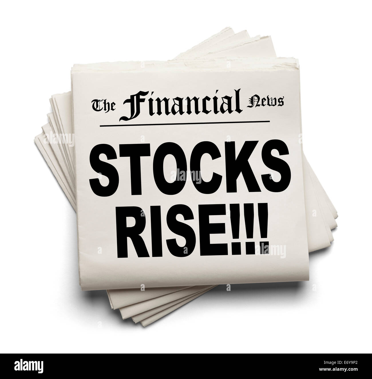 Noticias financieras titulares de papel el aumento de inventarios aislado sobre fondo blanco. Foto de stock
