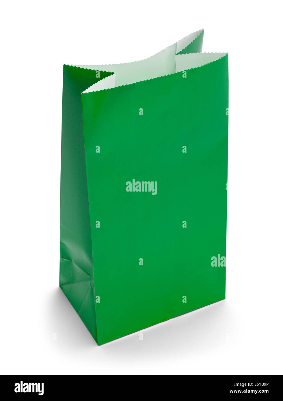 Libro Verde Bolsa de almuerzo con copia espacio aislado sobre fondo blanco. Foto de stock