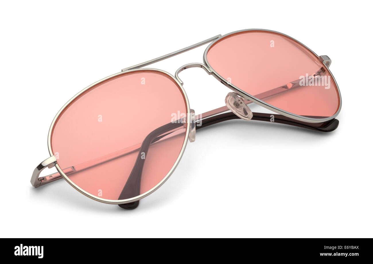 Classic gafas de sol con lentes de color rosa aislado sobre fondo blanco con trazado de recorte. Foto de stock