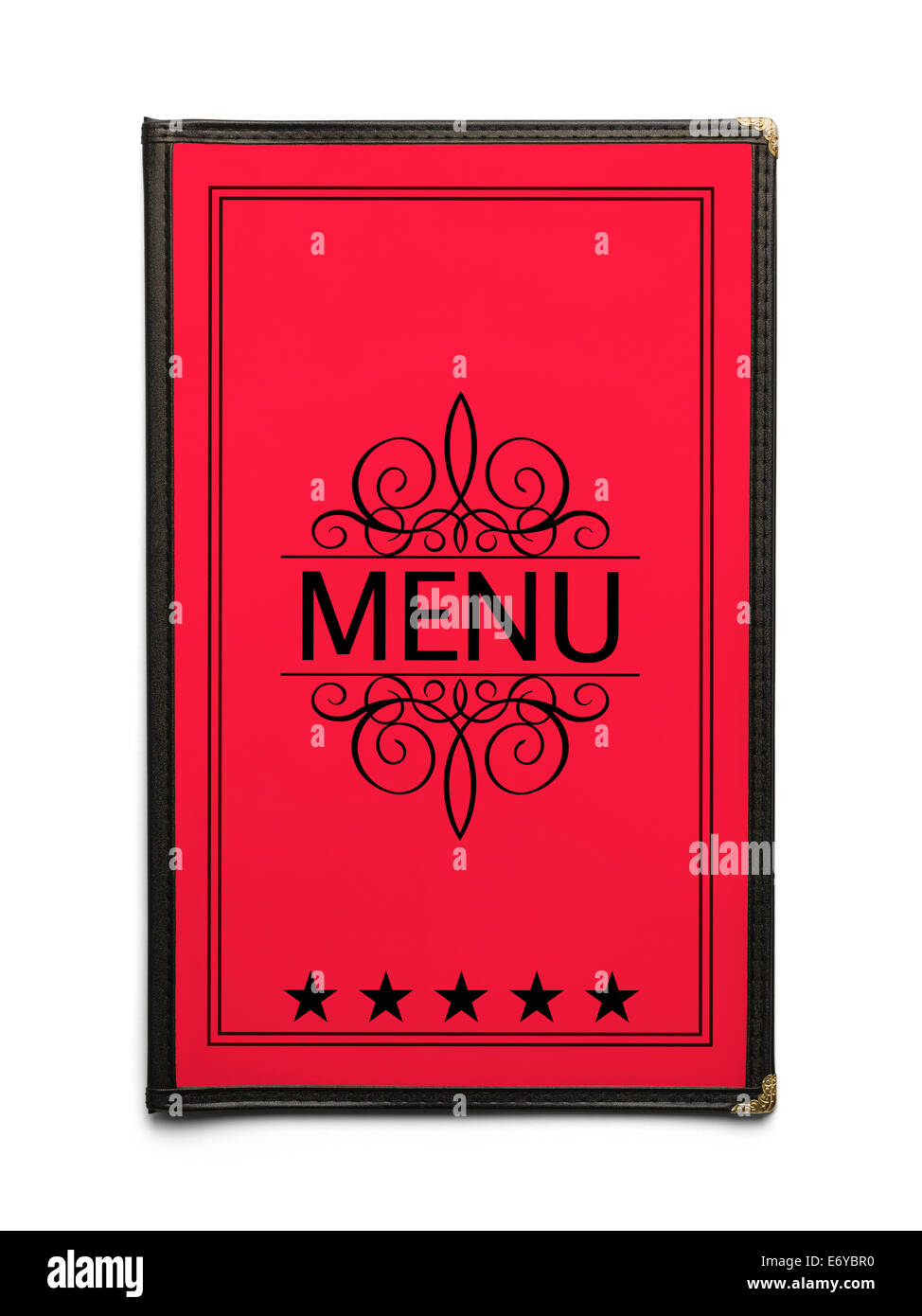 El menú del restaurante Genérico roja con cinco estrellas aislado sobre fondo blanco. Foto de stock