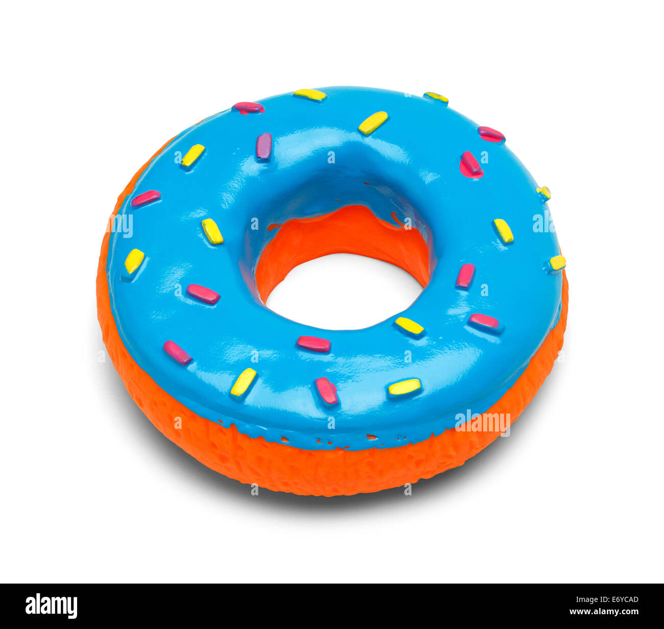 Squeaky Donut azul con lloviznas aisladas sobre fondo blanco. Foto de stock
