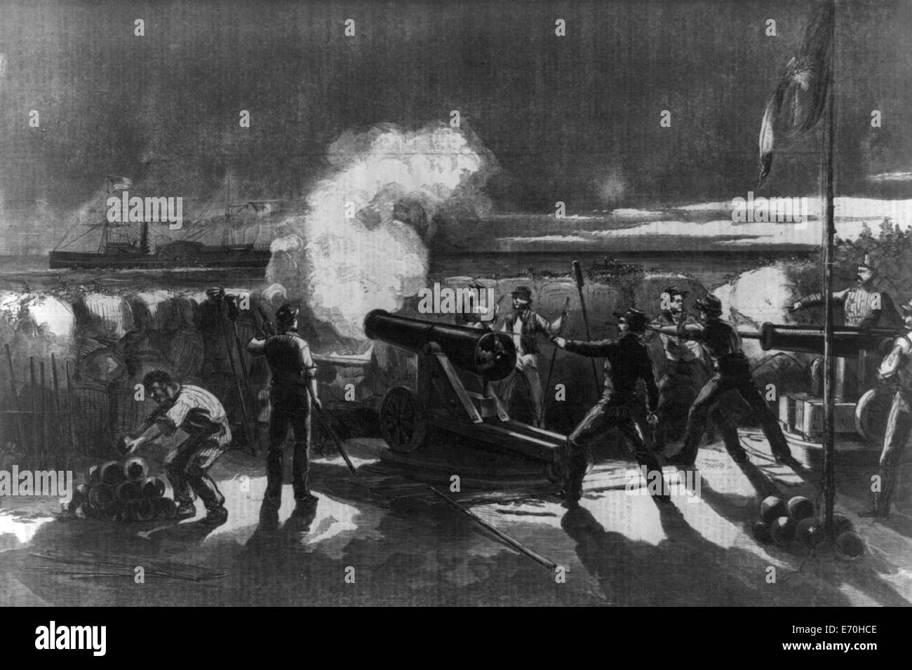 Disparos en el 'Star del Oeste' de la batería de Carolina del Sur en la isla de Morris, 10 de enero de 1861. Guerra civil EE.UU. Foto de stock