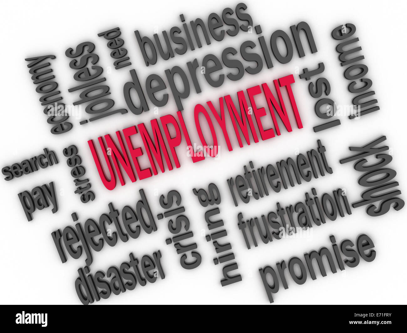 Concepto de desempleo. Desempleados palabra cloud. 3d Foto de stock