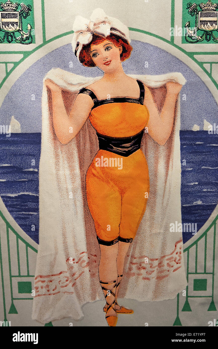 Mago Sinfonía Corrección Mujer en traje de baño, vintage poster publicitario, circa 1900,  Blankenberge, Flandes Occidental, Bélgica Fotografía de stock - Alamy