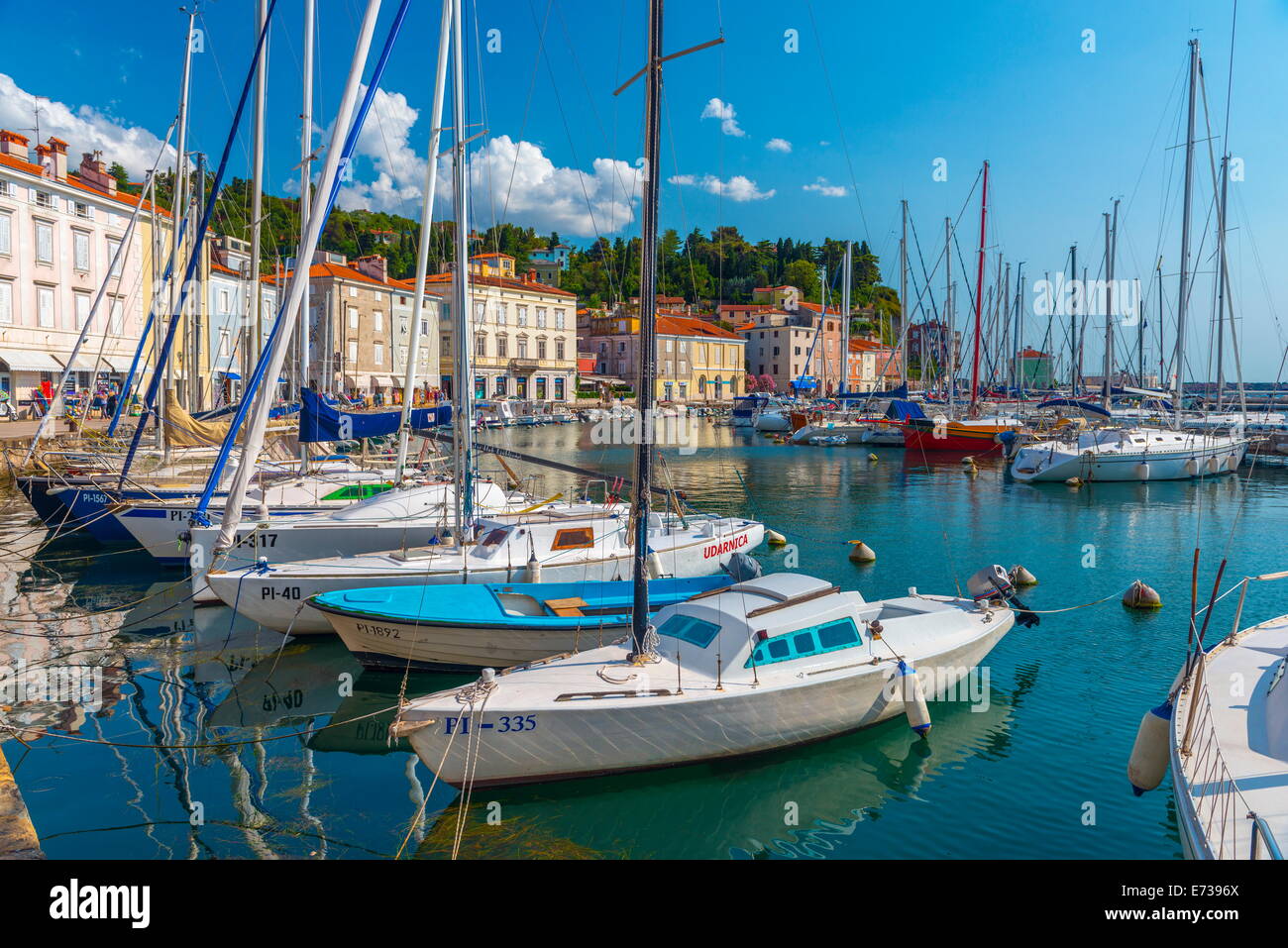 Casco Antiguo Puerto, Piran, Primorska, Istria eslovena, Eslovenia, Europa Foto de stock