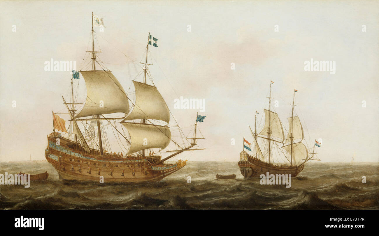 Un buque de guerra, construido en 1626 por orden de Luis XIII en un astillero holandés - por Jacob Gerritz Luff, 1626 - 1635 - sólo para uso editorial. Foto de stock