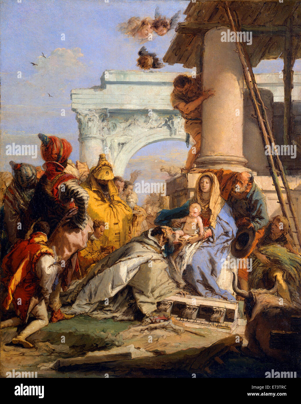 La adoración de los Reyes Magos - por Giovanni Battista Tiepolo, 1700 Foto de stock