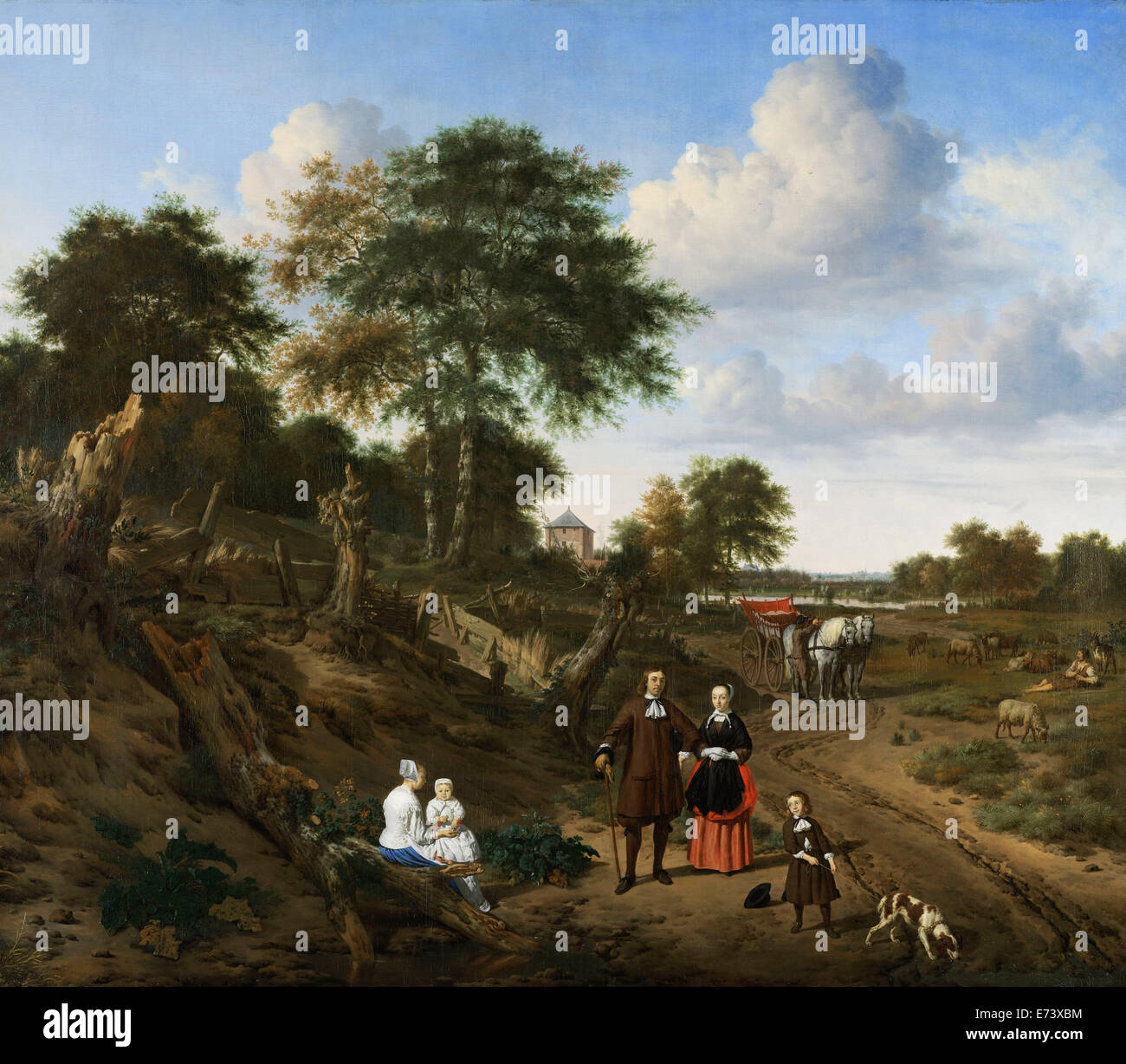Pareja en un paisaje - por Adriaen van de Velde, 1667 Foto de stock