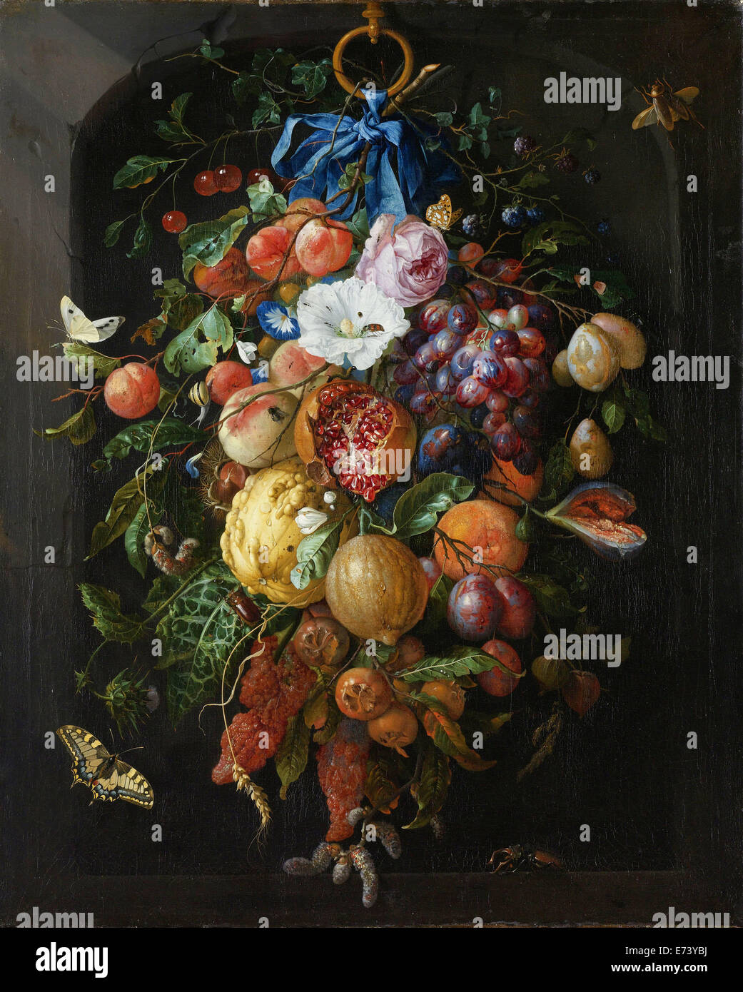 Festón de frutas y flores - por Jan Davidsz de Heem, 1660 - 1670 Foto de stock