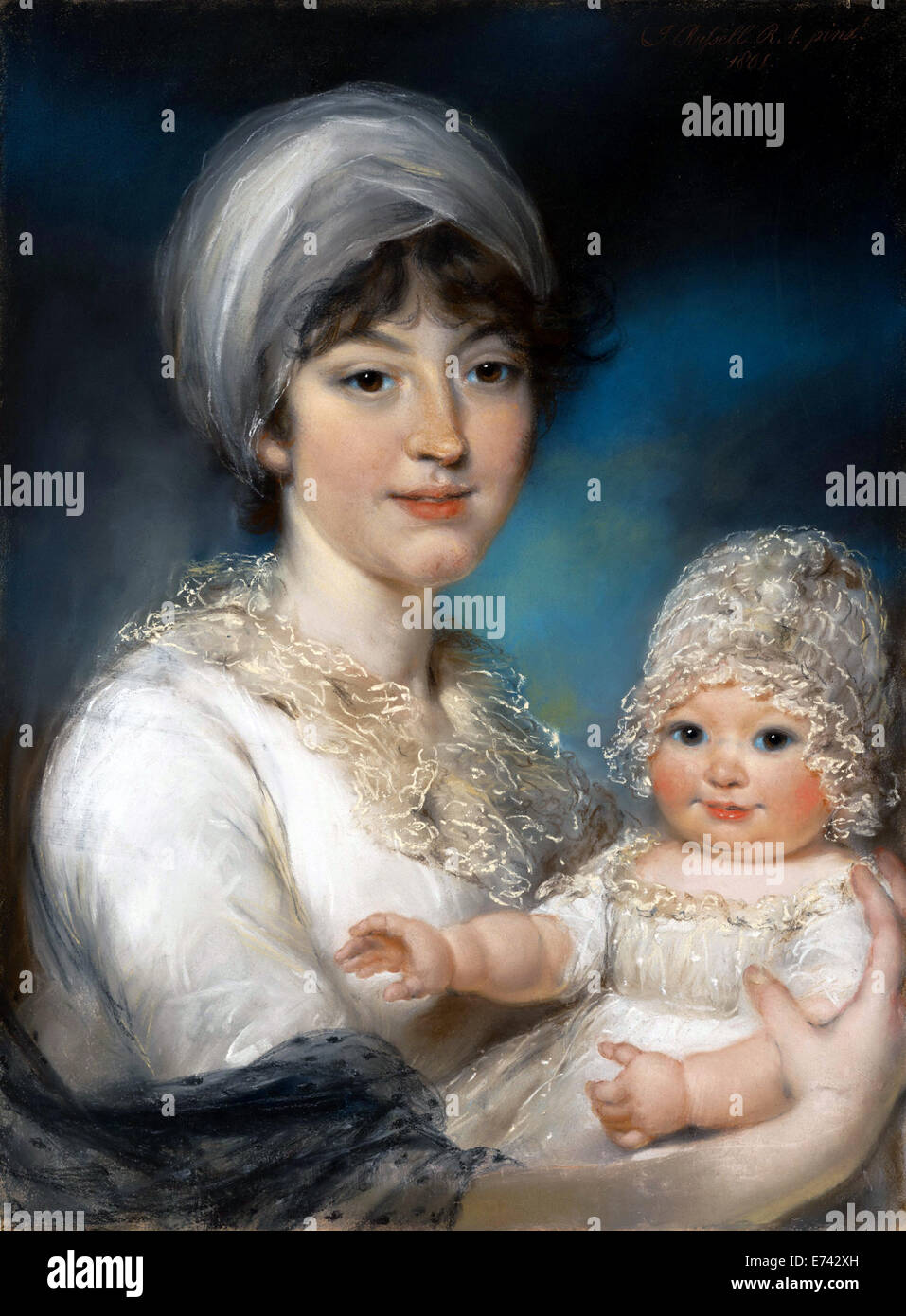 La Sra. Robert Shurlock, Henrietta Ann Jane Russell, y su hija Ann - por John Russell, 1801 Foto de stock