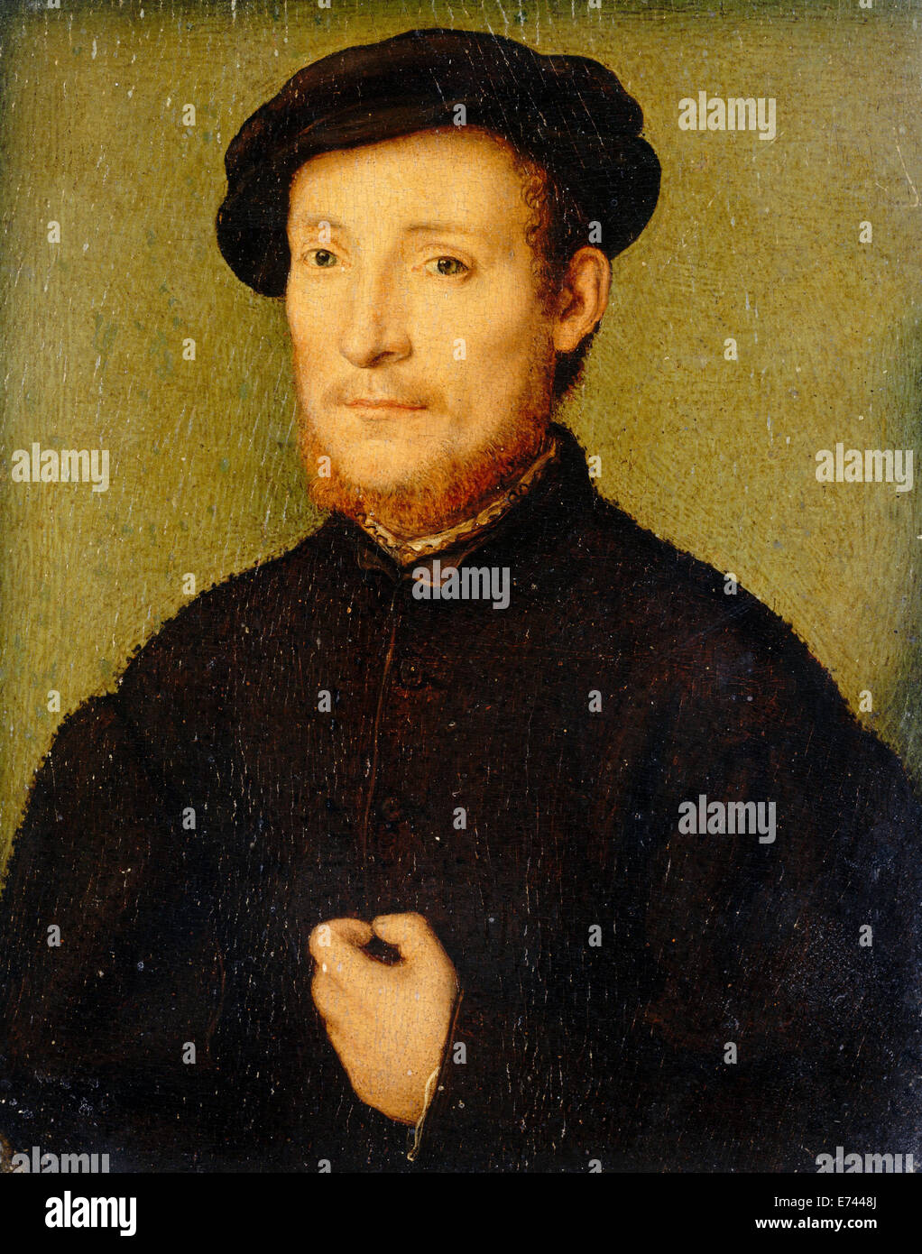 Retrato de un hombre con la mano en su pecho - por Corneille de Lyon, 1545 Foto de stock