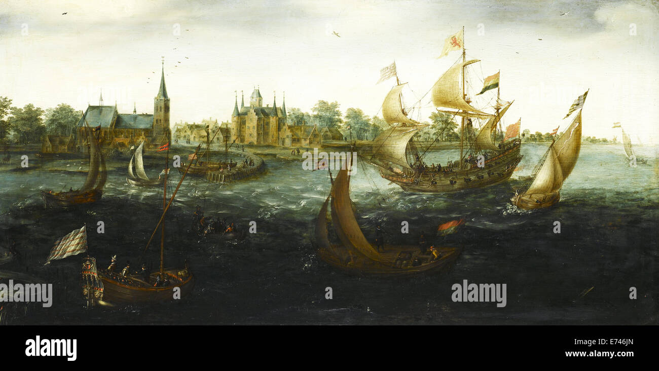 Los barcos en IJselmonde - por calle Aert Anthonisz, 1617 Foto de stock
