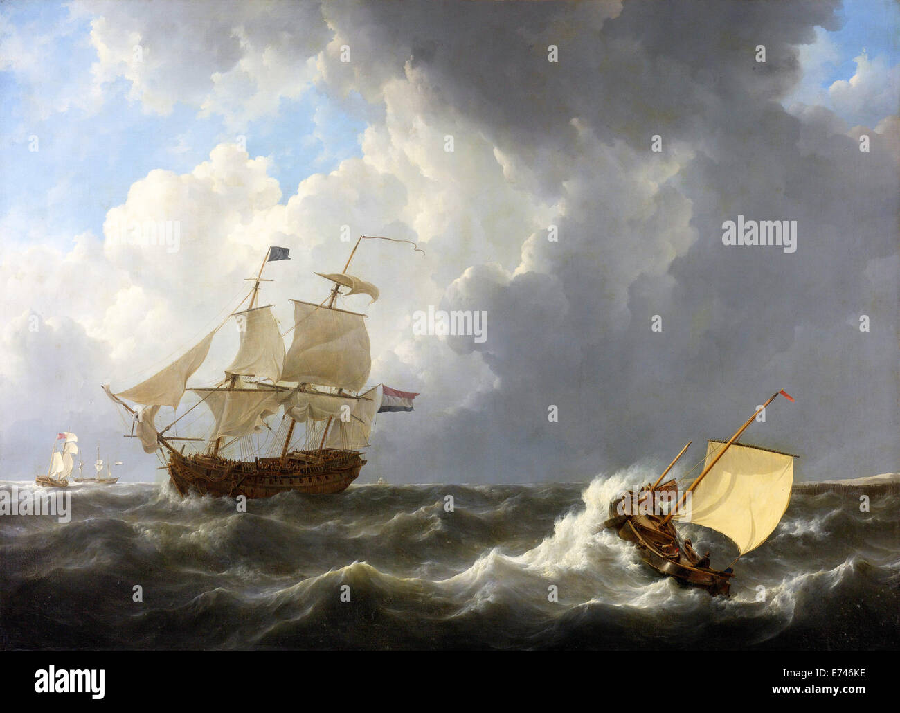 Los buques en el mar agitado - por Johannes Christiaan Schotel, 1826 Foto de stock