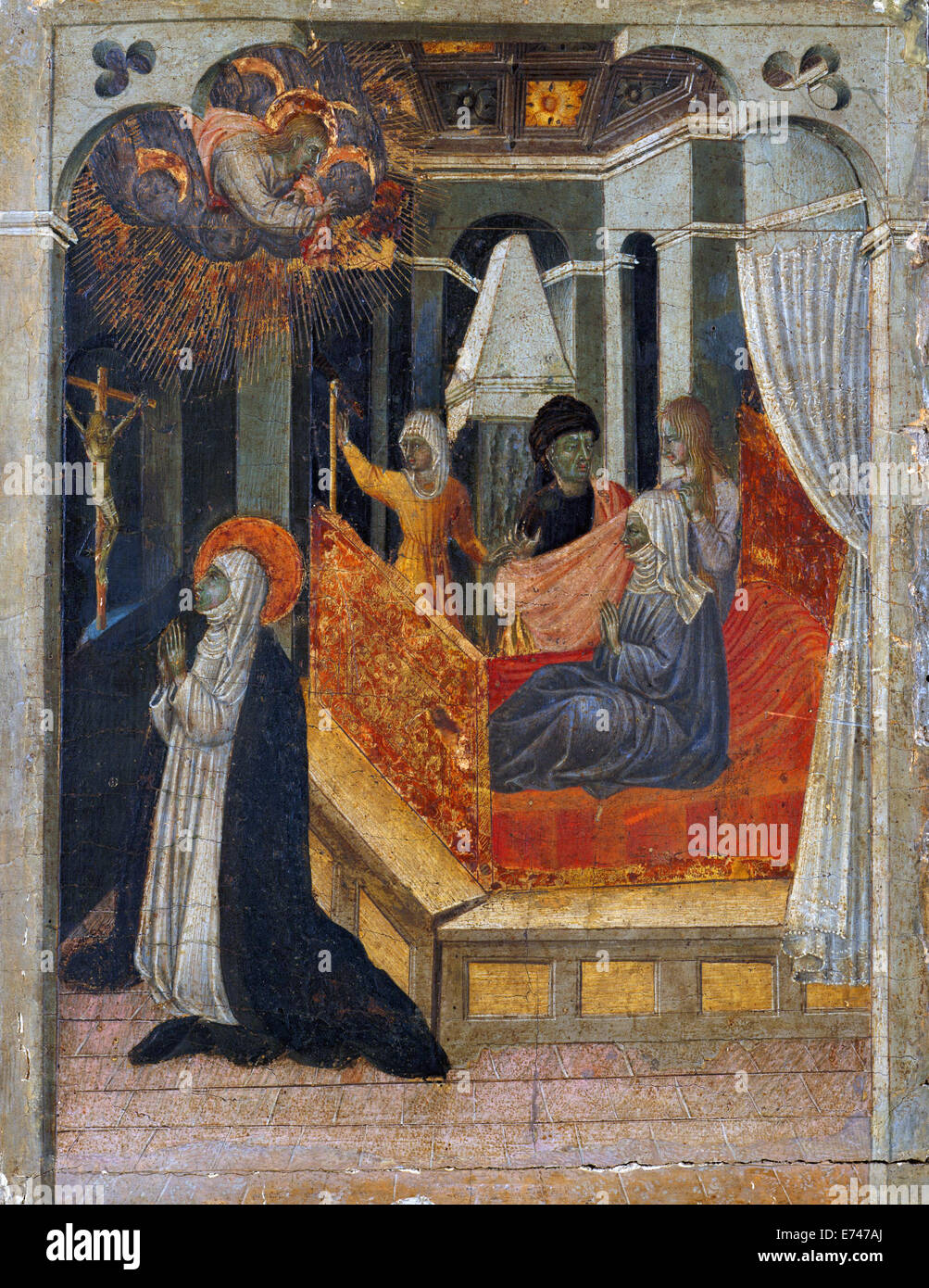 Santa Catalina de Siena implorando a Cristo para resucitar a su madre - por Giovanni di Paolo, 1465 Foto de stock