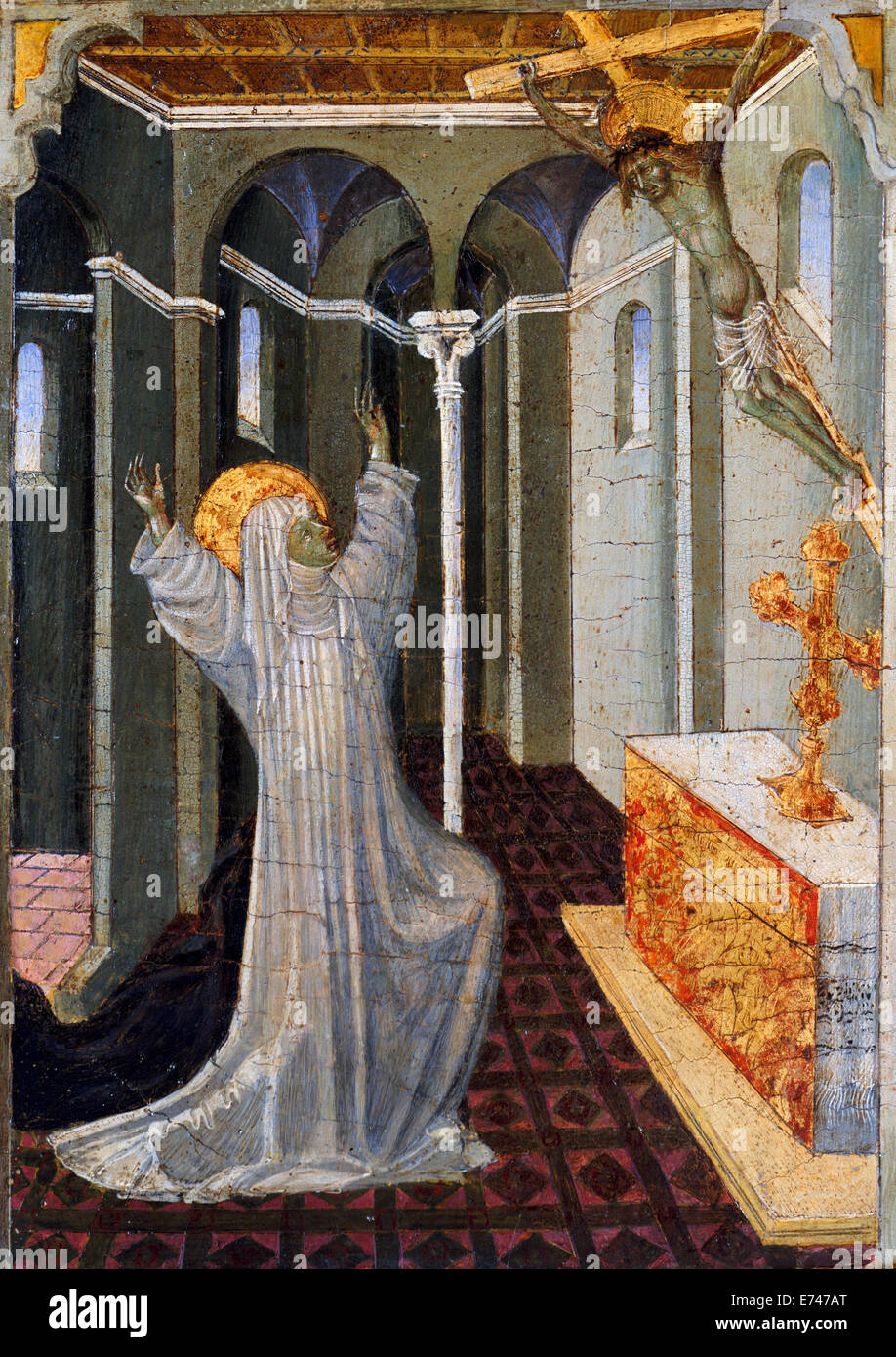 Santa Catalina de Siena recibiendo los estigmas - por Giovanni di Paolo, 1465 Foto de stock