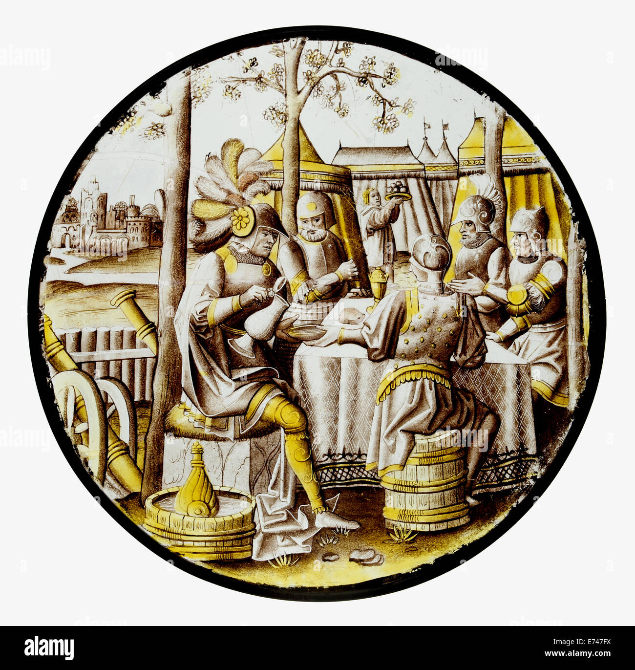 Las vidrieras Roundel con Ben-Hadid y el asedio a la ciudad de Samaria, 1525 Foto de stock
