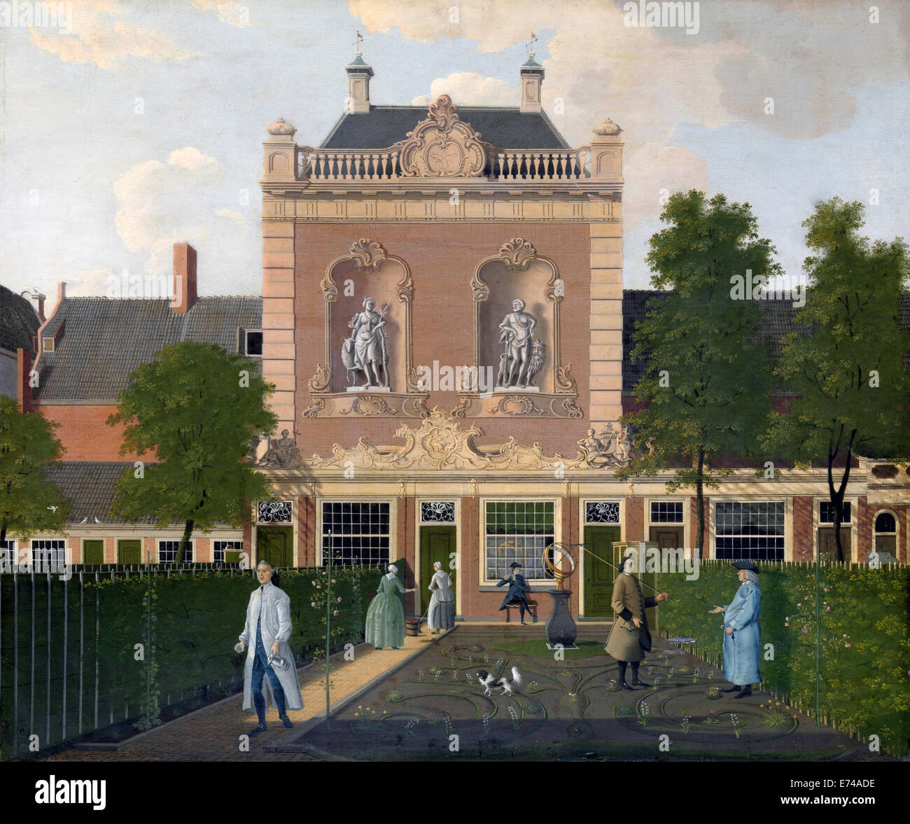 El jardín y el Coach House en Amsterdam Keizersgracht 524 - Por Hendrik Keun, 1772 Foto de stock