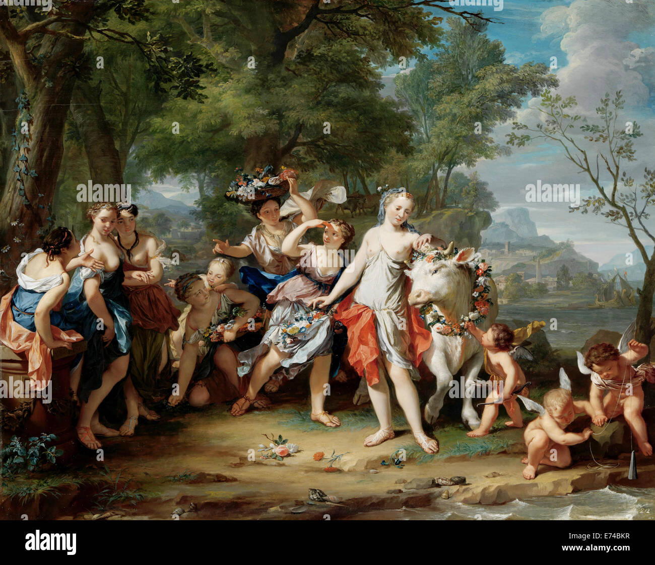 El rapto de Europa - por Nicolaas Verkolje, 1735 - 1740 Foto de stock