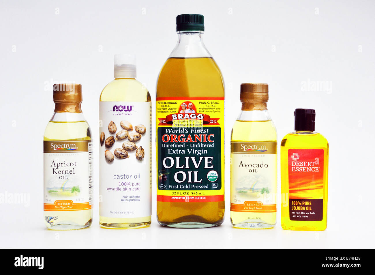 Aceites: Apricot Kernel, castor, aceite de oliva, aguacate y jojoba Foto de stock