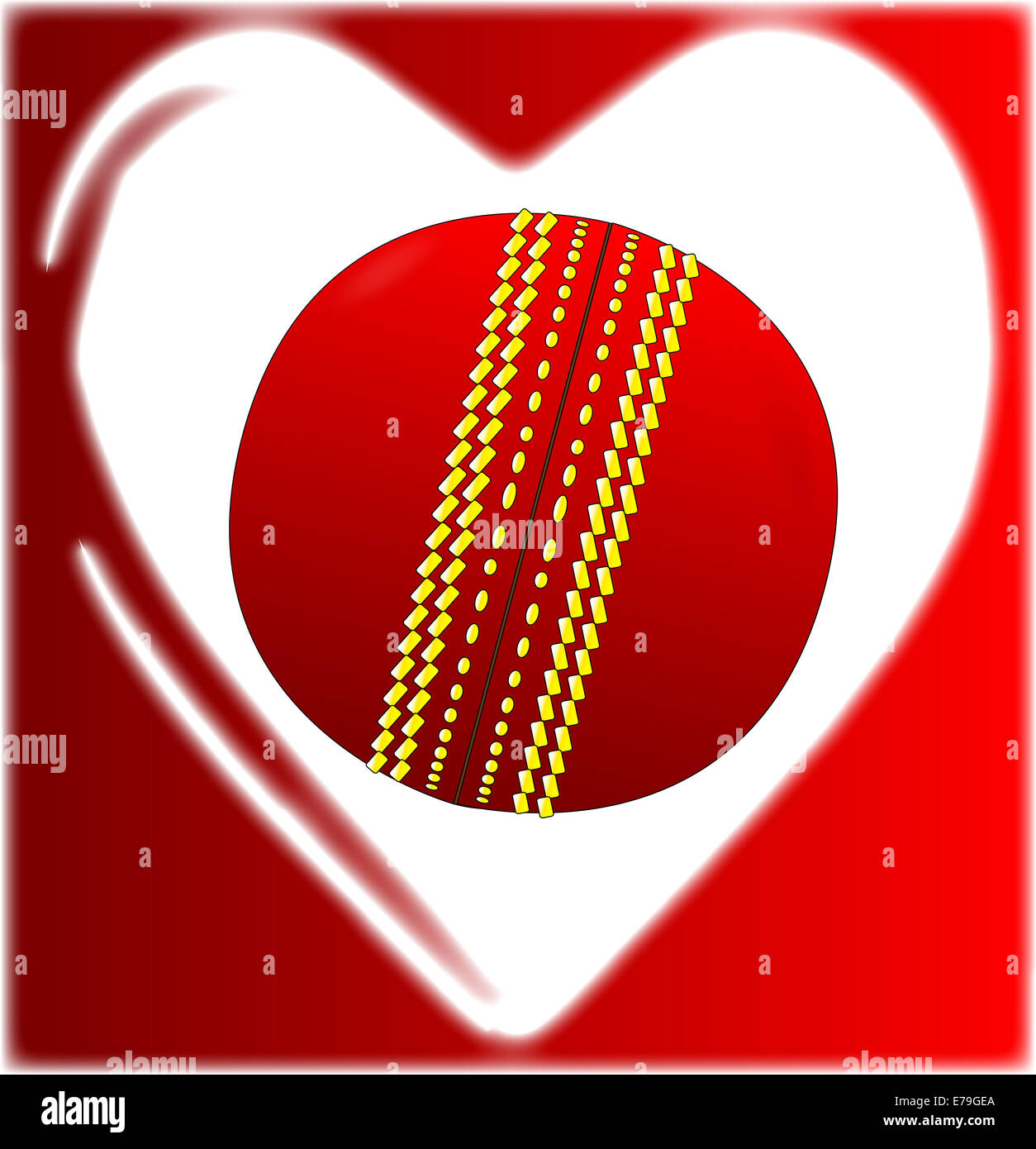 Una bola de críquet en una caricatura tradicional con forma de corazón Foto de stock