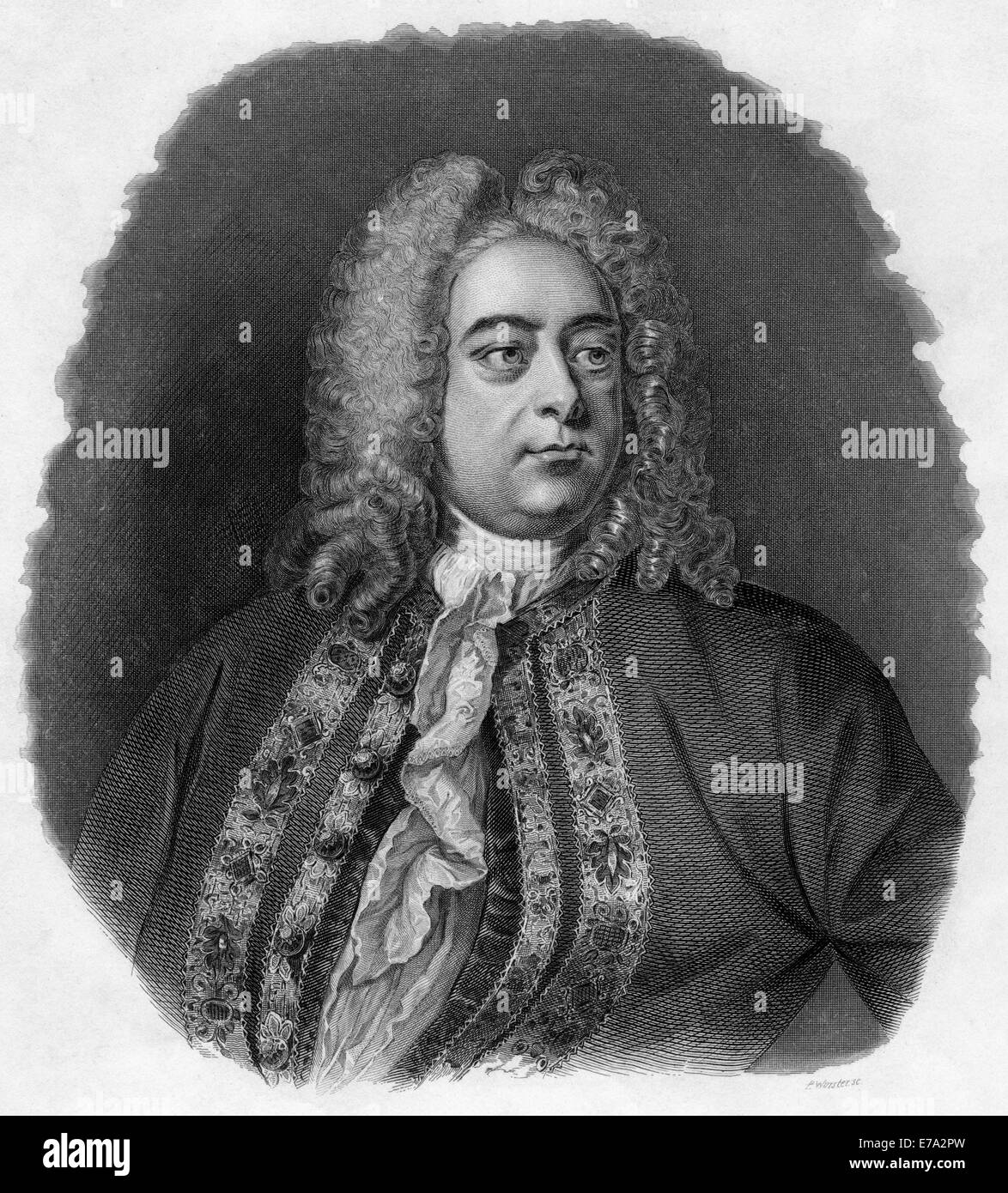 George Frideric Handel (1685-1759), compositor barroco, Retrato, grabado, 1856 Foto de stock