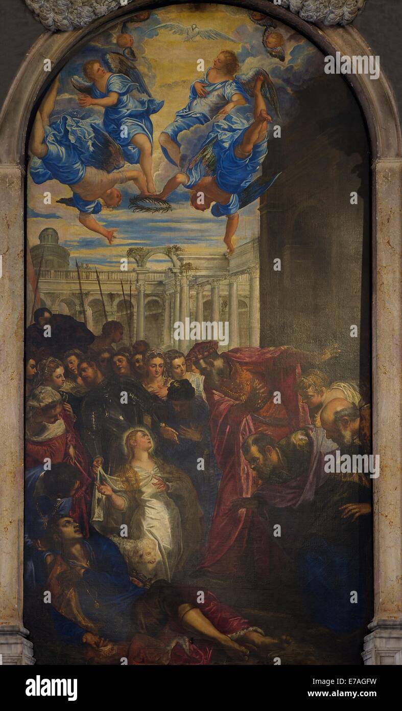 El Milagro de Santa Inés, por Jacopo Tintoretto, circa 1577, la Iglesia de la Madonna dell'Orto, Cannaregio, Venecia, Italia, Europa Foto de stock