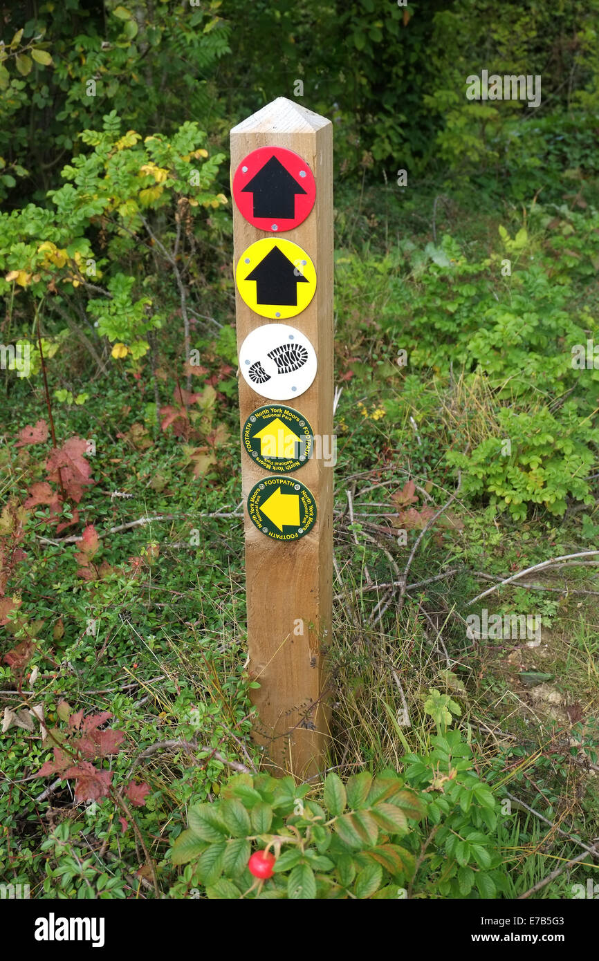 Caminantes instrucción post en los bosques. Foto de stock