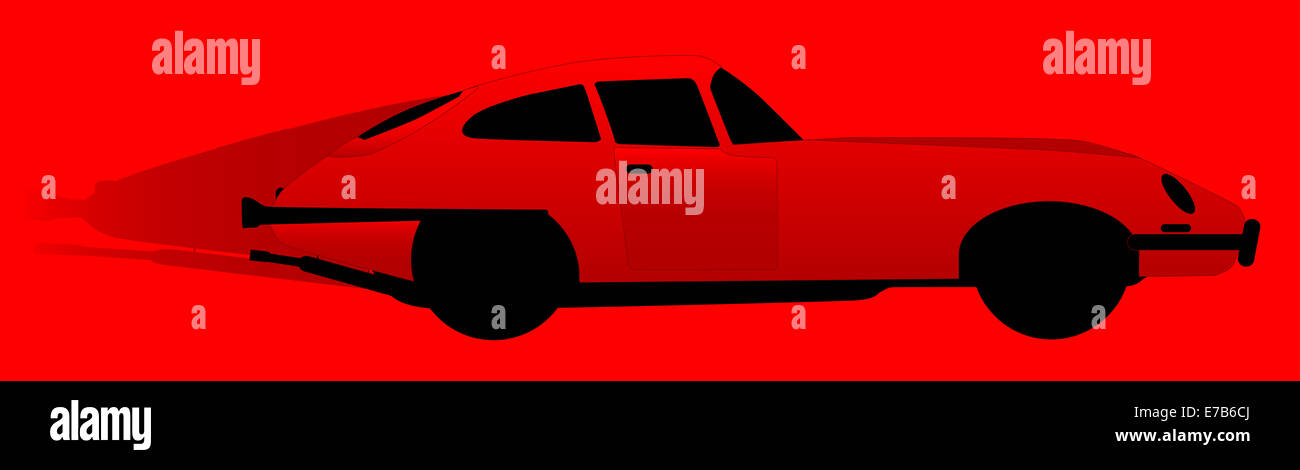 Acelerar un coche deportivo británico rojo sobre un fondo rojo. Foto de stock