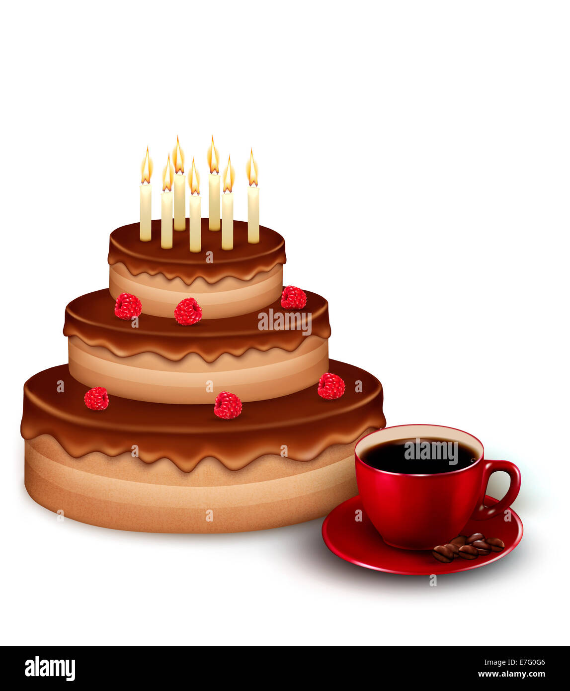 Fondo con cumpleaños pastel de chocolate y una taza de café. Vector  Fotografía de stock - Alamy