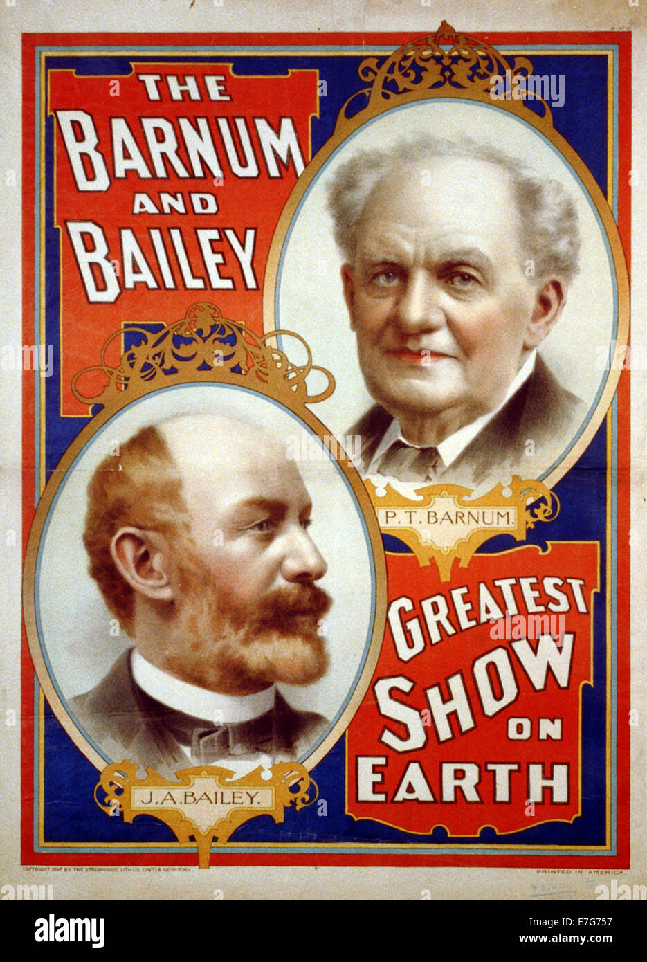 El Barnum & Bailey mayor espectáculo de la tierra. [Retratos de P.T. Barnum [y] J.A. Bailey Foto de stock