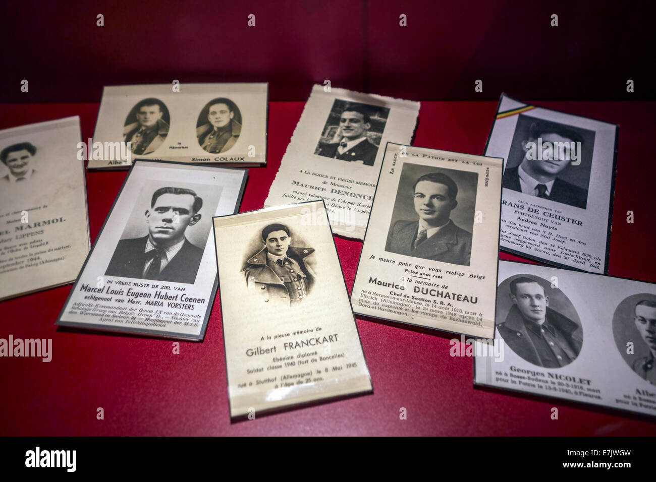 In memoriam tarjetas / tarjetas mortuorio de ejecutado belga de Segunda Guerra Mundial Dos combatientes de la resistencia, Bélgica Foto de stock