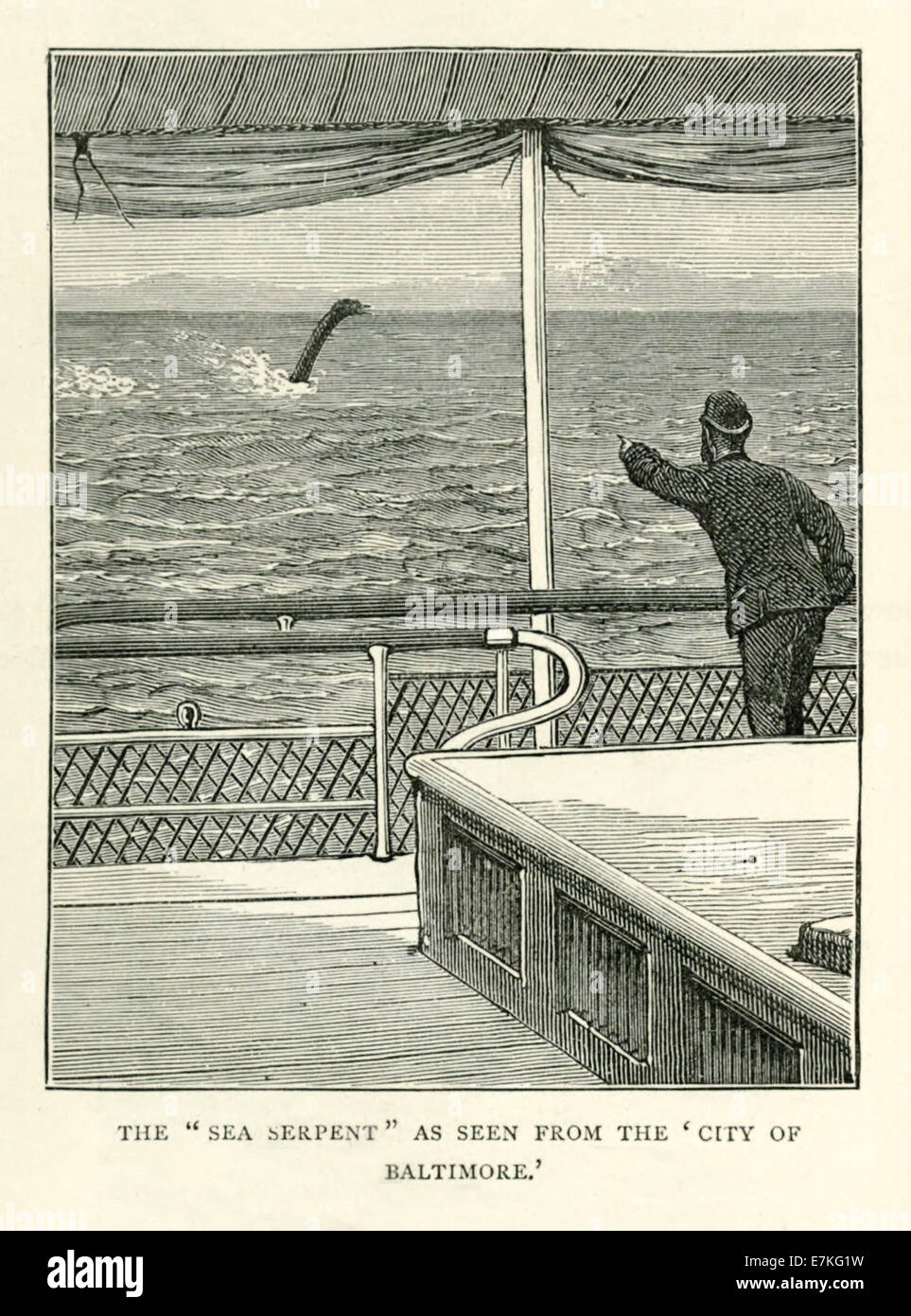 Serpiente de mar visto desde la ciudad de Baltimore SS en el Golfo de Adén el 28 de enero de 1879. Consulte la descripción para obtener más información. Foto de stock
