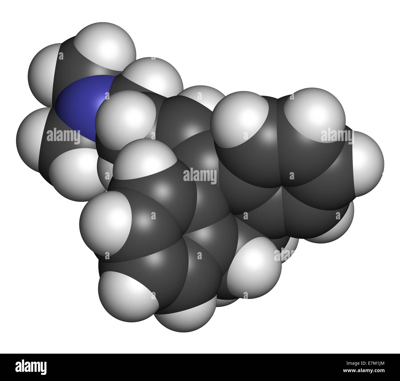 Antidepresivos tricíclicos amitriptilina molécula. Se usa en el tratamiento la depresión clínica. Los átomos son como esferas Fotografía - Alamy
