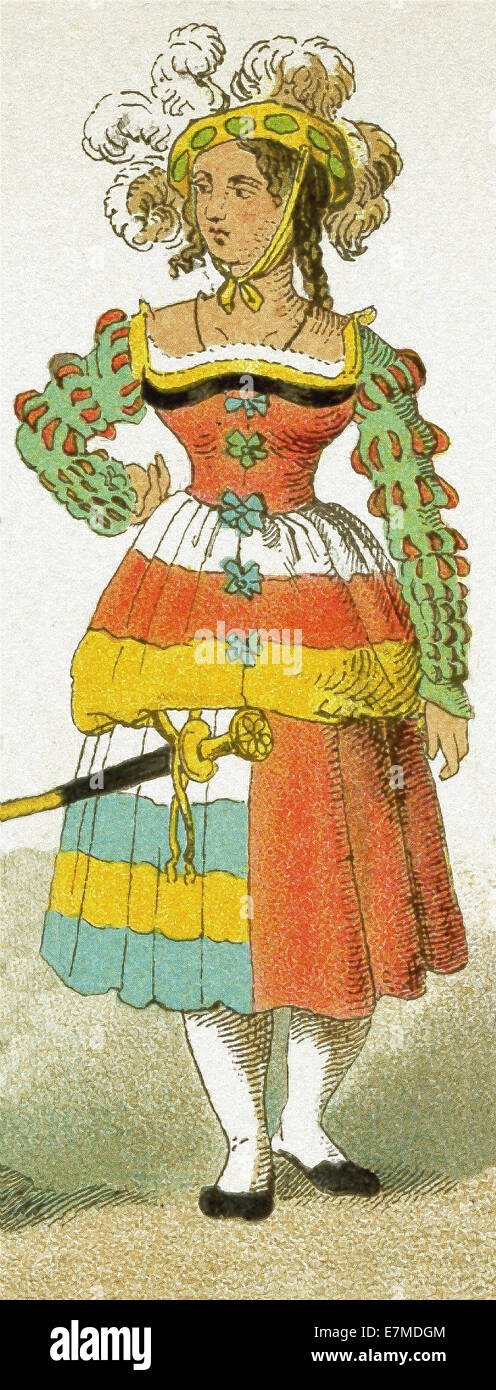 La mujer aquí representada es alemán y data de 1500-1550. La ilustración se remonta a 1882. Foto de stock