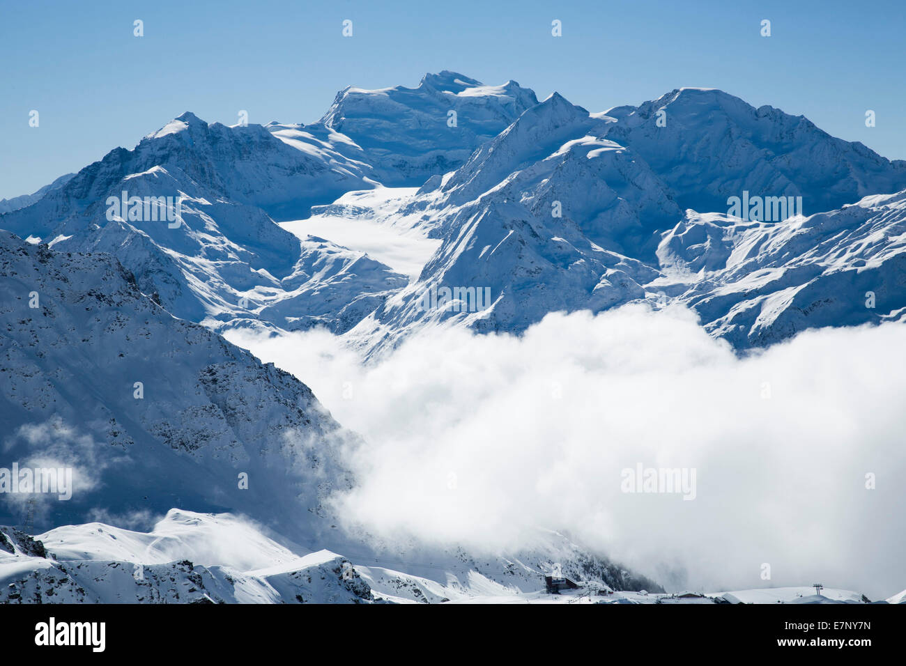 Invierno, Grand Combin, invierno, cantón, VS, Valais, montaña, montañas, Suiza, Europa, Foto de stock