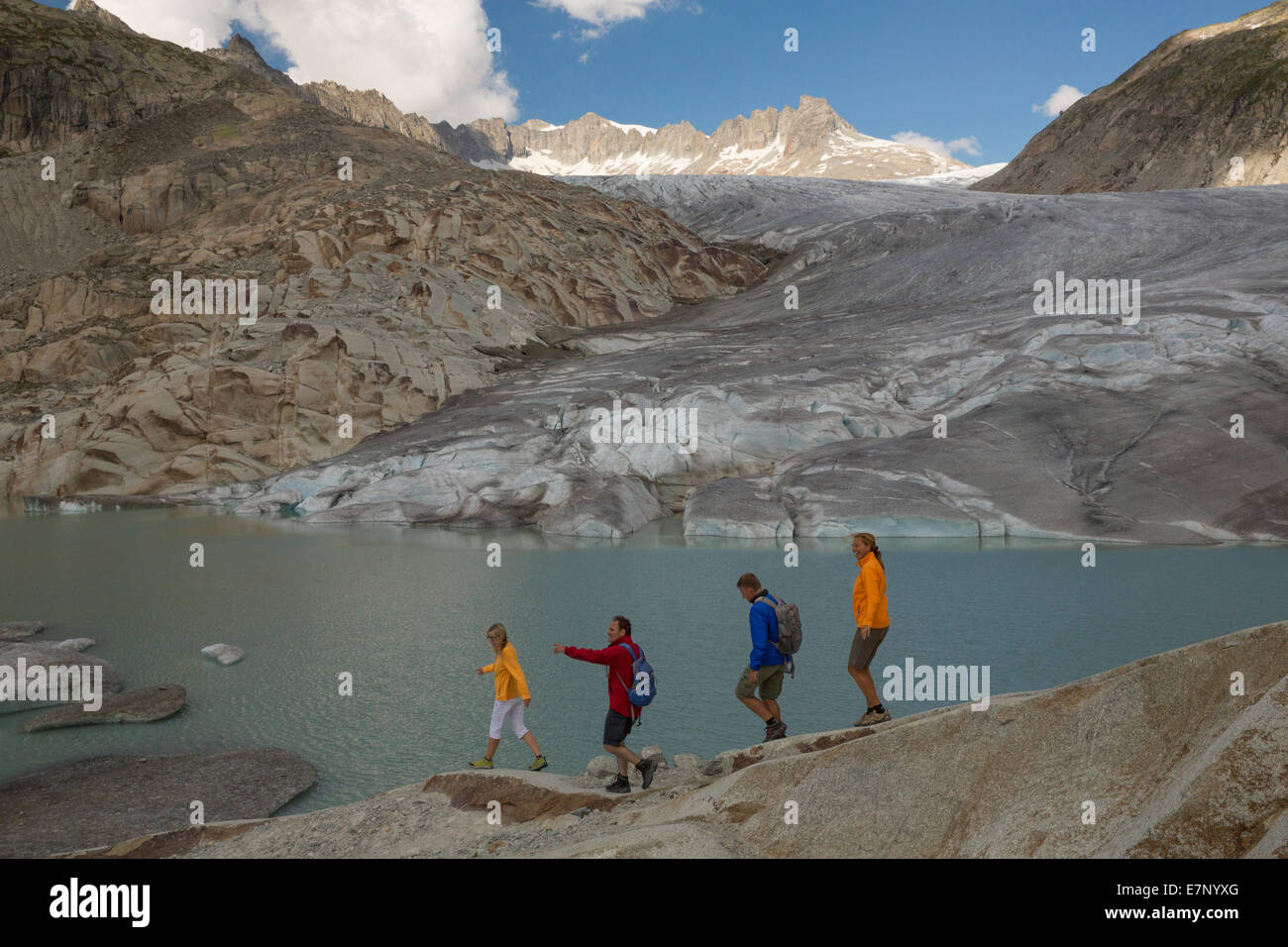 VS Gletsch, caminatas, el glaciar del Ródano, Furka Pass, cantón, VS, Valais, sendero, caminatas, glaciar, hielo, moraine, mo Foto de stock