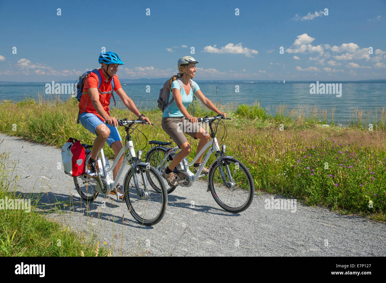 El lago de Constanza, Biker, bocina, ruta de corazón, bicicleta, bicicletas, bicicleta, montar en bicicleta, cantón, TG, Turgovia, Suiza, Europa, c Foto de stock