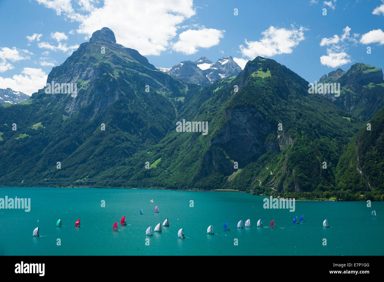 El lago de Uri, yachting, regata, Vierwaldstättersee, Lago de Lucerna, vela, vela, deportes acuáticos, Suiza, Europa, Foto de stock