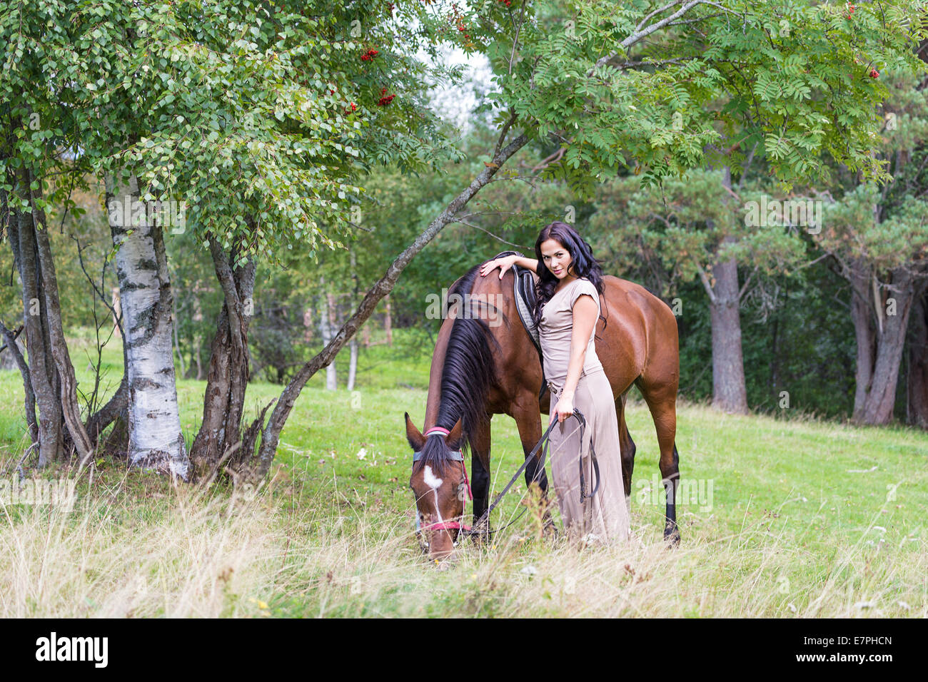 Young Pretty Woman en caballo Foto de stock