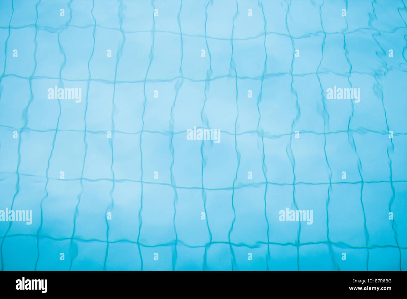 Azulejos en la parte inferior de la piscina ligeramente distorsionada por agua para la imagen de fondo Foto de stock