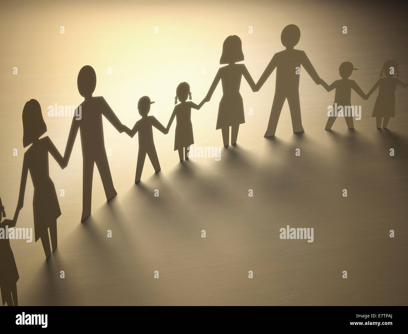 La cadena del papel de la familia, equipo de ilustraciones. Foto de stock