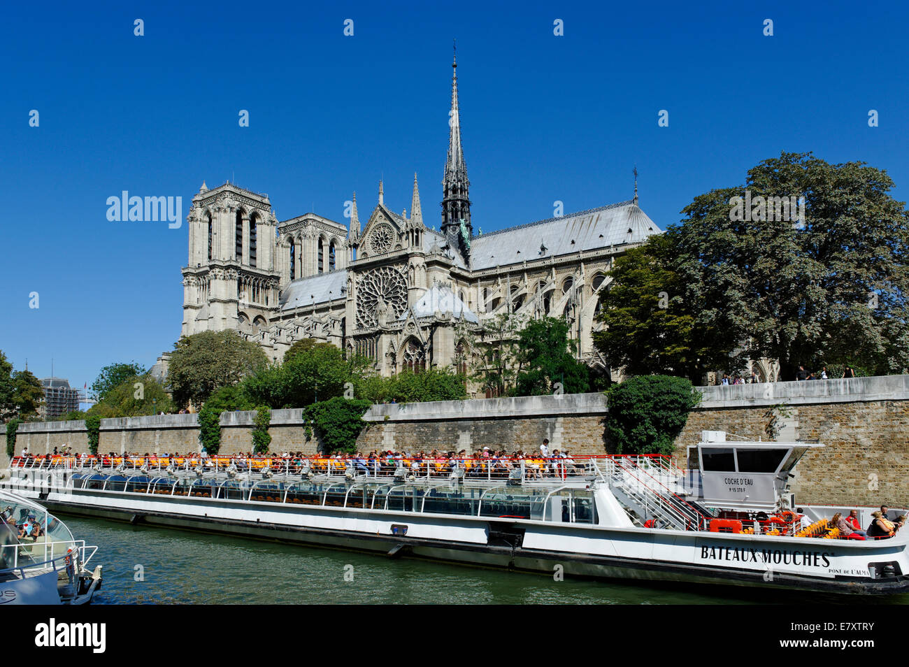 Excursión en barco por el Sena, Notre Dame de París o la Catedral de Notre-Dame, de la Ile de la Cité, 4th Arrondissement, París, Francia Foto de stock