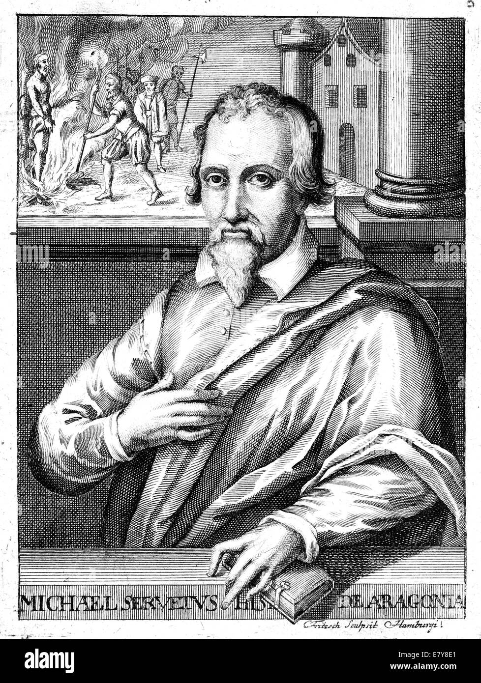 Miguel Servet (c 1509-1553) médico español y teólogo que fue quemada en la hoguera en Ginebra como un hereje Foto de stock