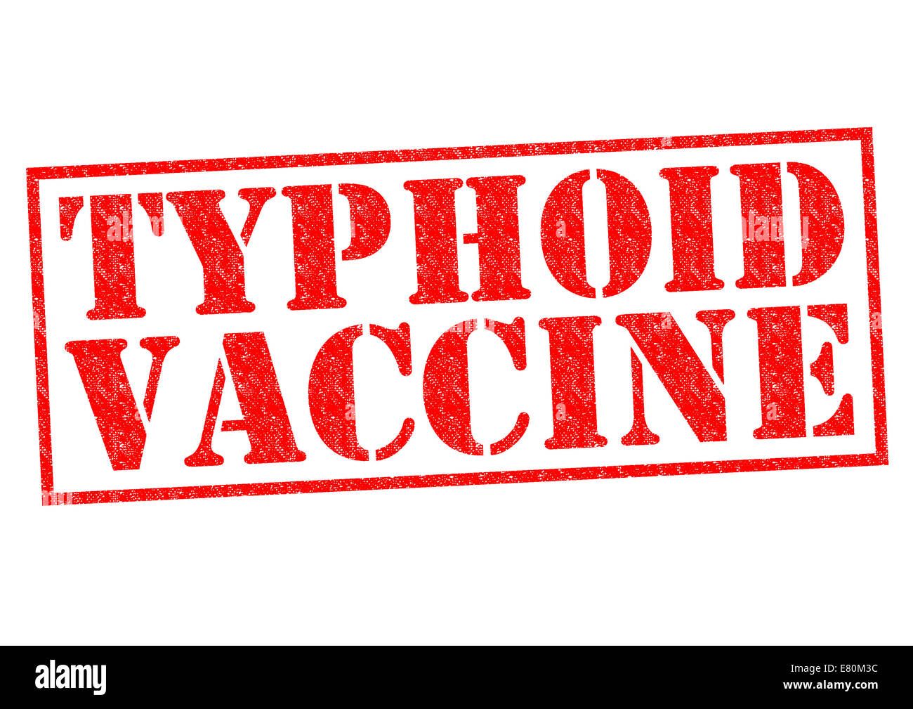 La vacuna contra la fiebre tifoidea sello de goma roja sobre un fondo