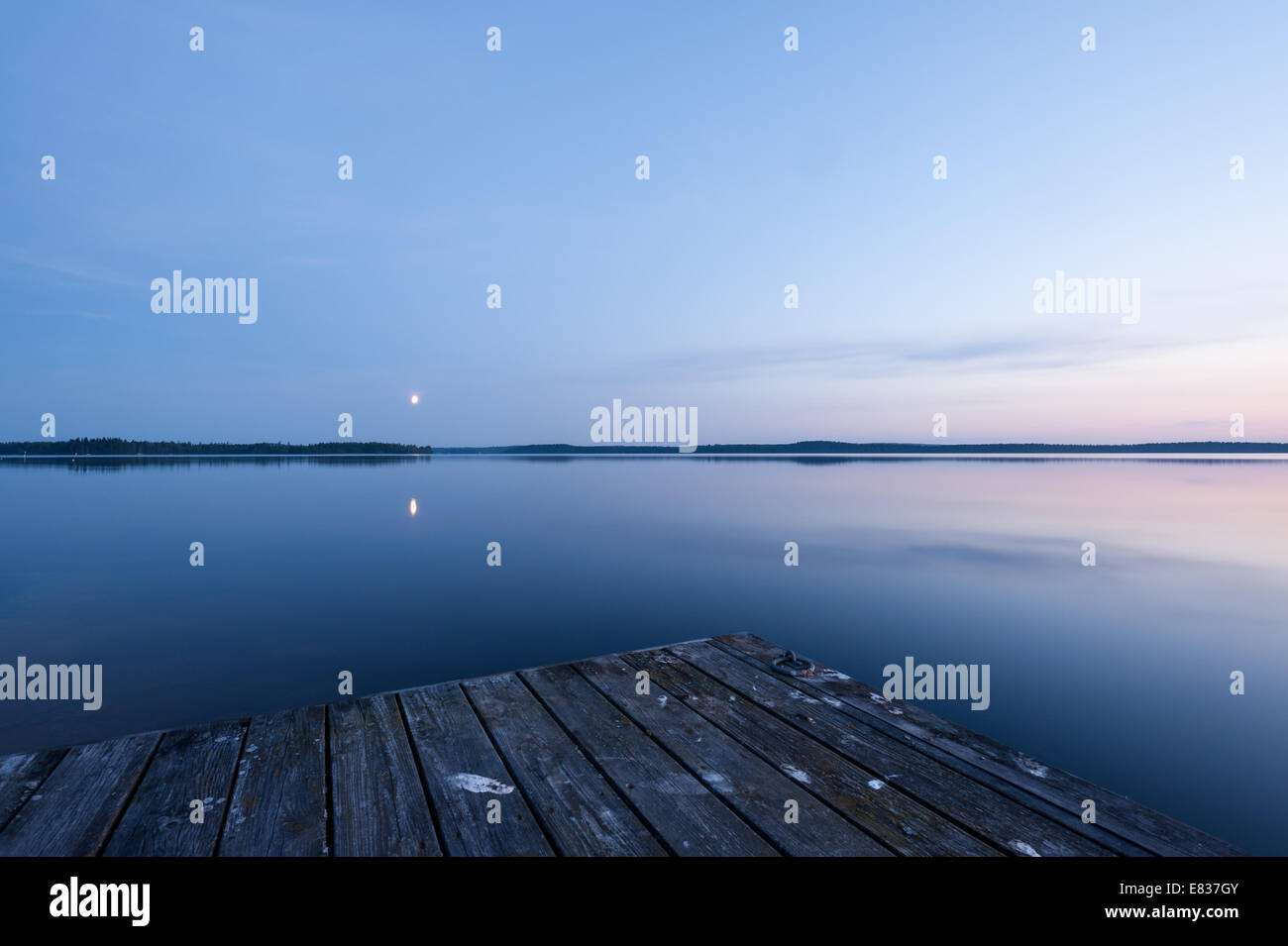Calma moonlit noche de verano por la orilla del lago Foto de stock