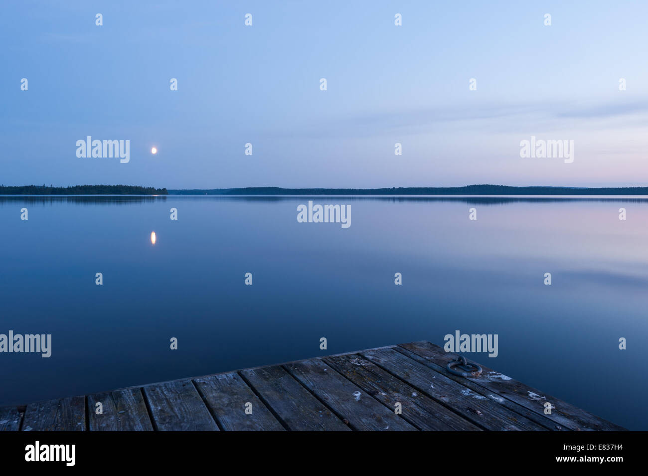 Calma moonlit noche de verano por la orilla del lago Foto de stock