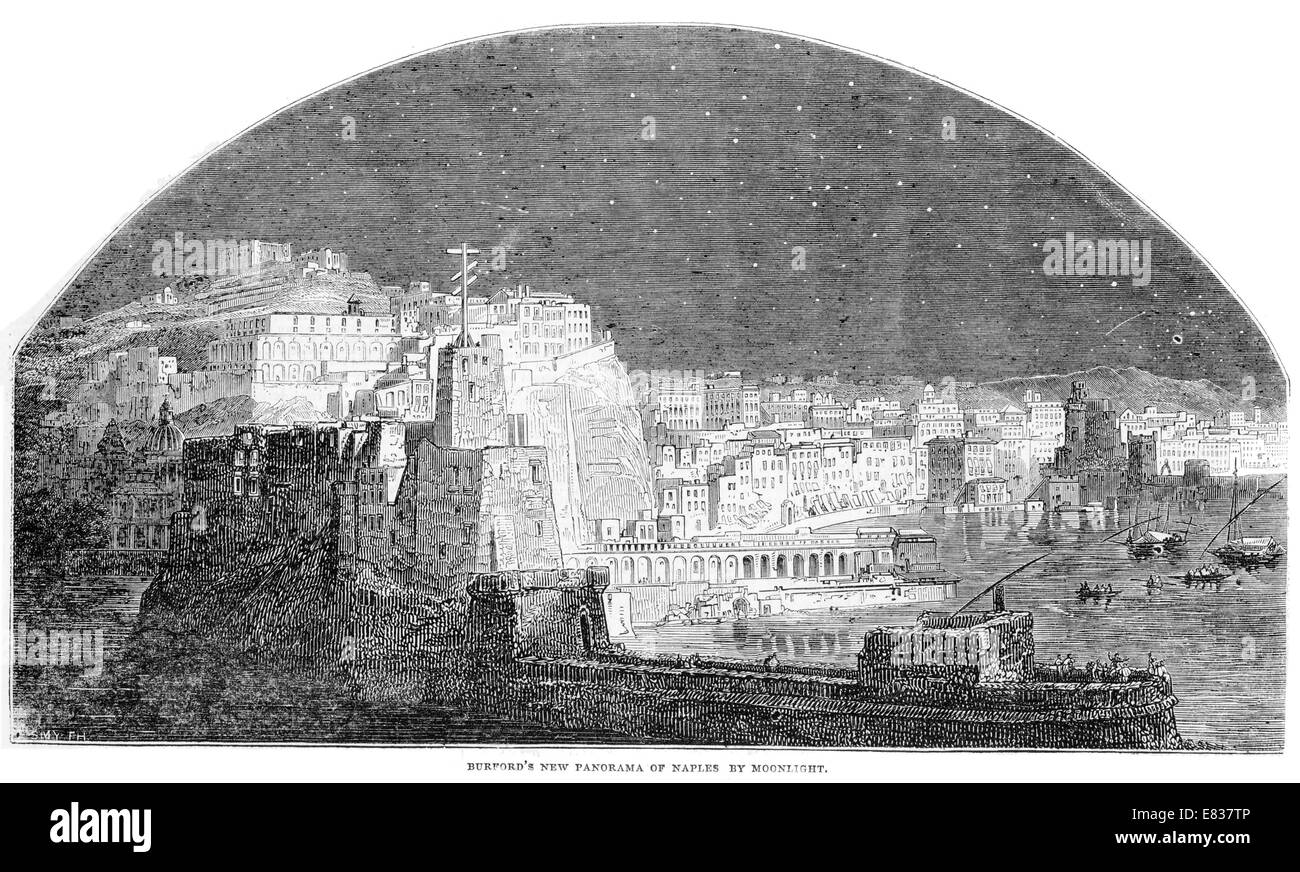 Nápoles Nápoles Italia Panorama Italiano por Moonlight 1844 Foto de stock