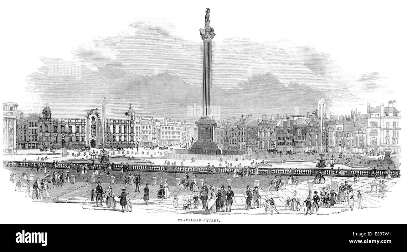 La columna de Nelson en Trafalgar Square, Londres 1844 Foto de stock