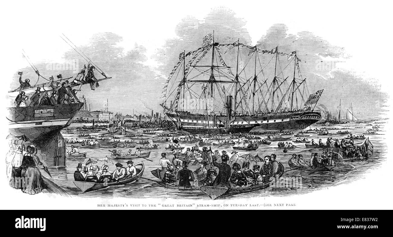 La reina Victoria visita al barco de vapor Gran Bretaña 1844 Foto de stock